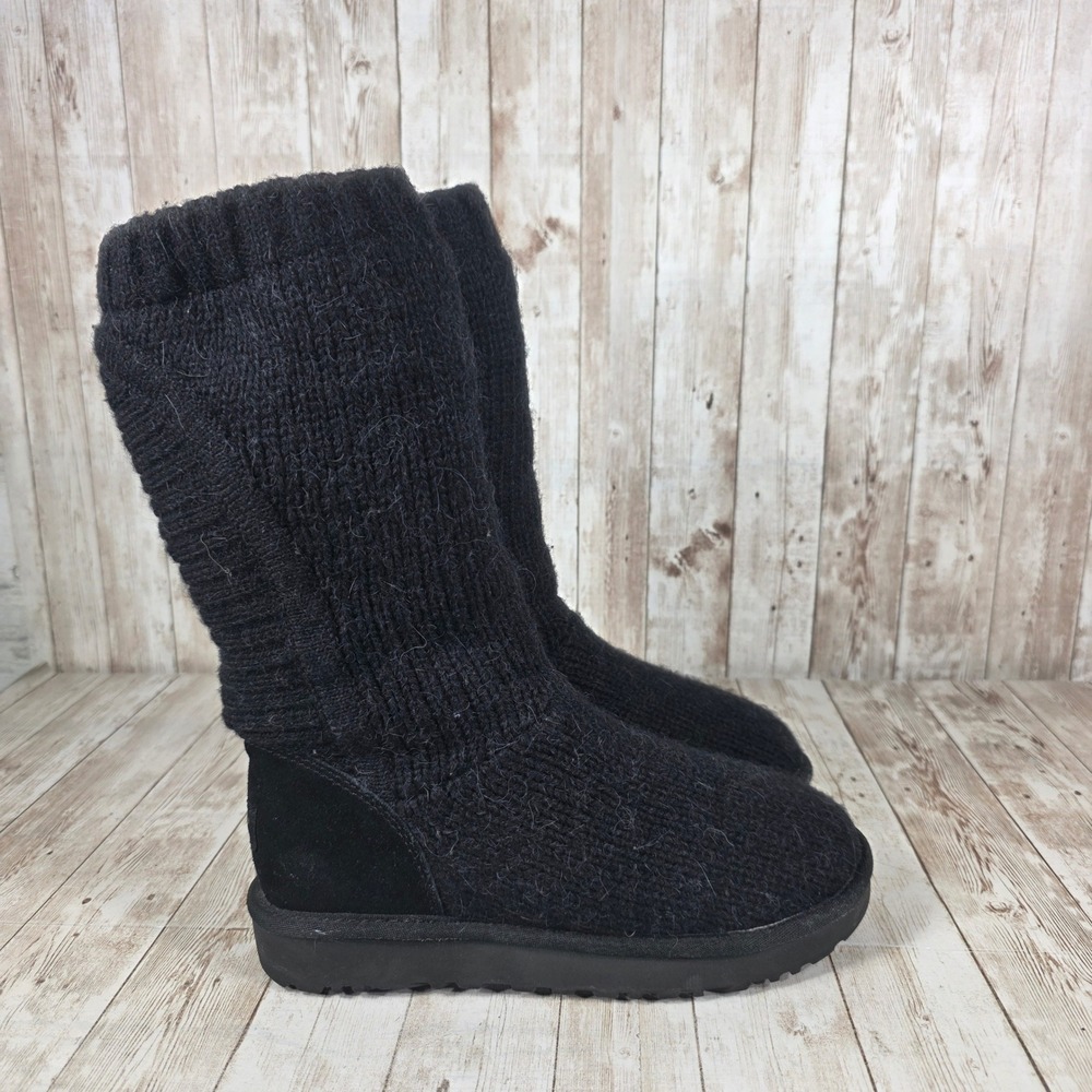 UGG Australia Black Knit Suede‎ Boots Women's US 7 Winter Warm Cozy